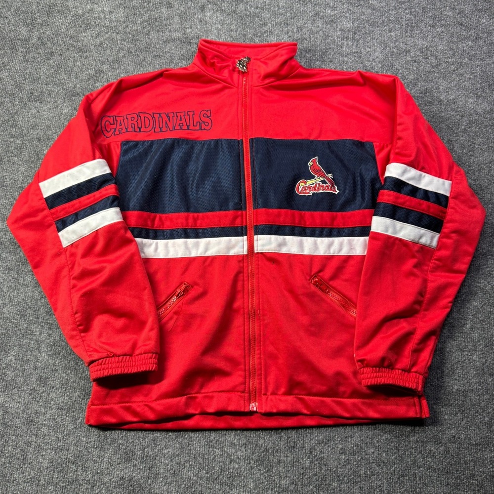St Louis Cardinals Mighty Mac Full Zip Track Jacket Kids L Red Blue Retro